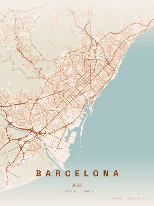Barcelona terracotta map poster