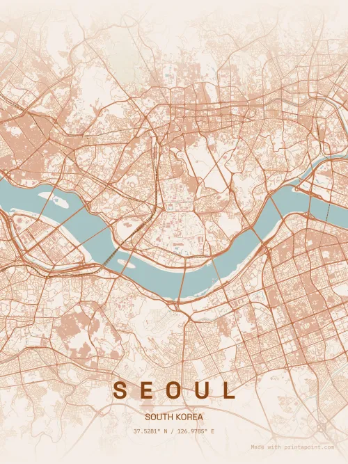 Seoul terracotta map poster
