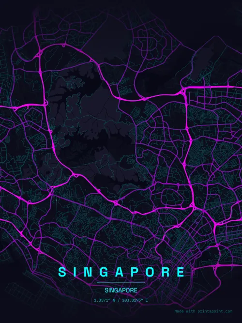 Singapore neon cyberpunk map poster